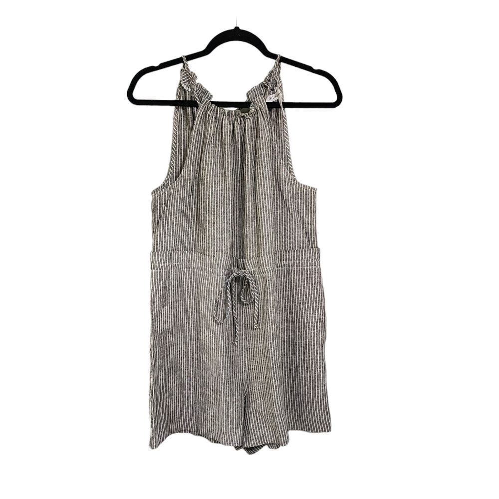 BCBGeneration linen romper black & white striped Sz XS